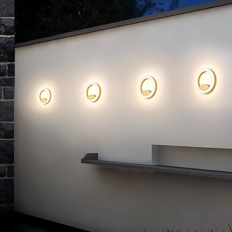 Applique murale extérieure circulaire moderne, anneau lumineux avec base demi-ronde noire, disponible en 4 couleurs, HTD-EW4106 2