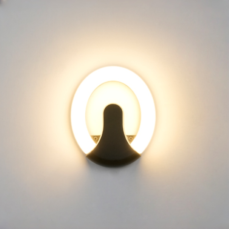 Aplique de pared exterior circular moderno con forma de anillo y recorte, aro iluminado con base negra, 4 colores disponibles, HTD-EW4107 5