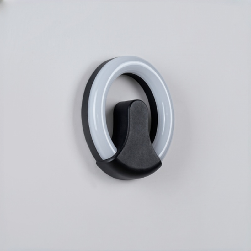 Aplique de pared exterior circular moderno con forma de anillo y recorte, aro iluminado con base negra, 4 colores disponibles, HTD-EW4107 6