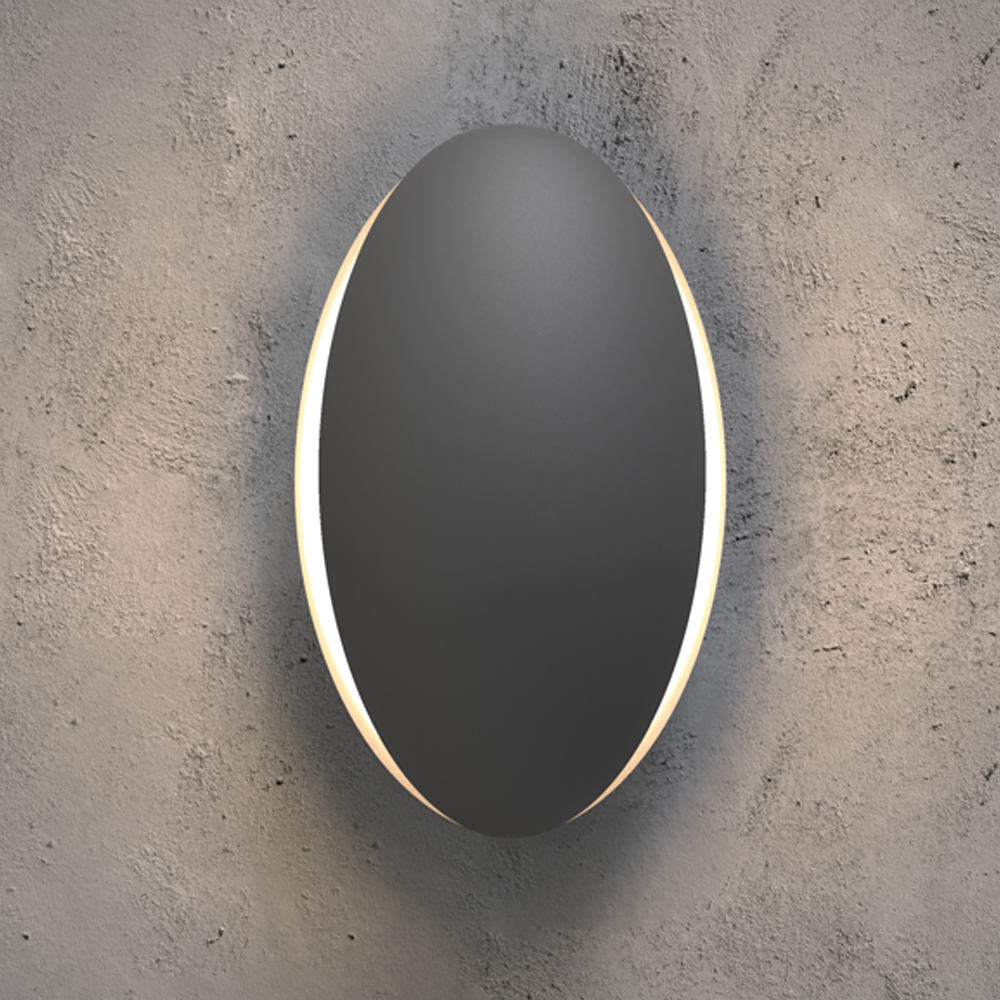 Aplique de pared exterior ovalado moderno, centro negro con brillo en los bordes, diseño minimalista retroiluminado, negro, blanco y gris, HTD-EW4209 1