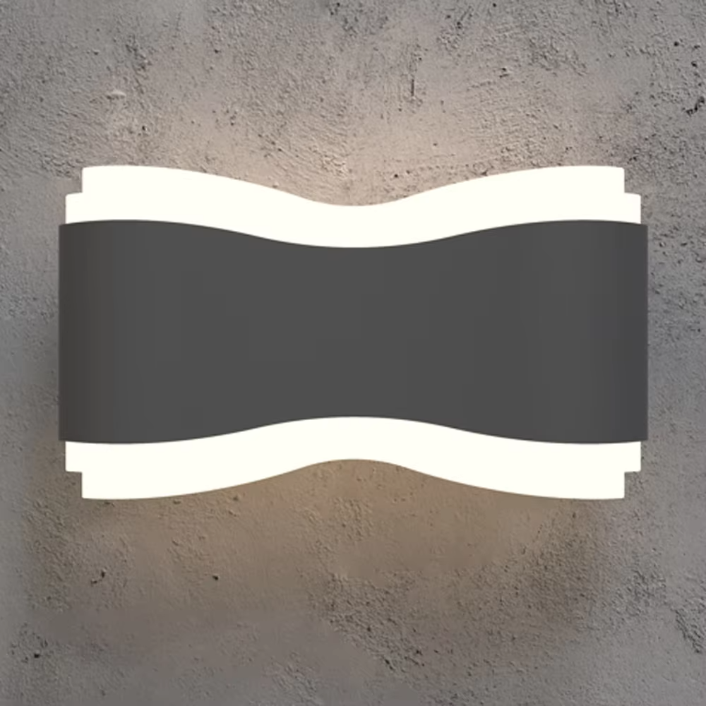 مصباح جداري خارجي بتصميم موجة عصرية، هيكل على شكل ساعة رملية مع ألواح إضاءة علوية وسفلية، أسود وأبيض ورمادي، HTD-EW1101 4