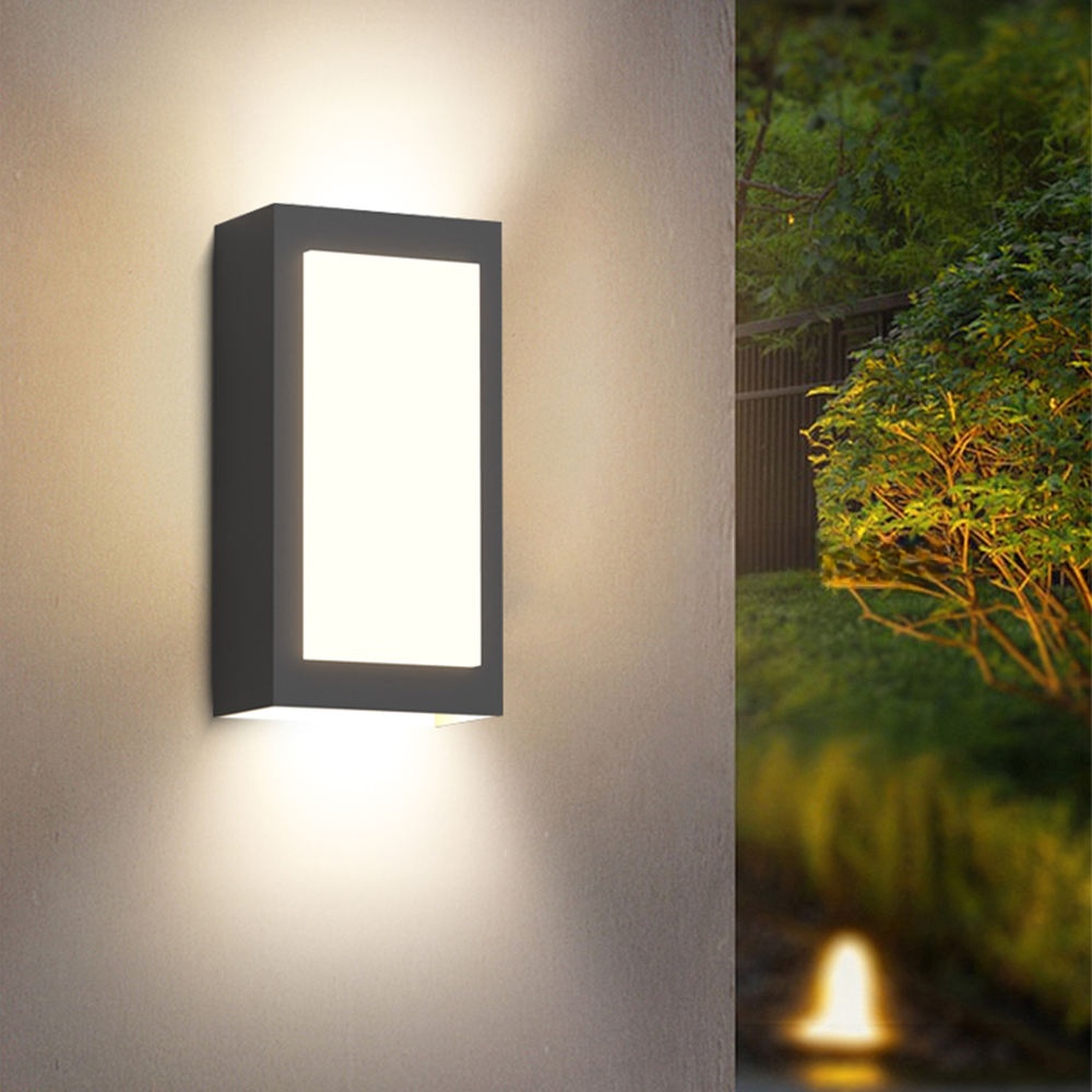 Aplique de pared exterior rectangular moderno, panel luminoso frontal completo con haces de luz hacia arriba y hacia abajo, negro, blanco y gris, HTD-EW4419-198 6