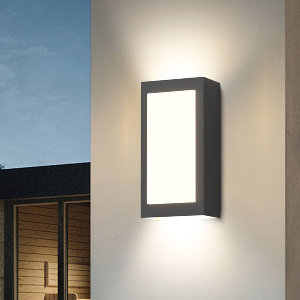 Aplique de pared exterior rectangular moderno, panel luminoso frontal completo con haces de luz hacia arriba y hacia abajo, negro, blanco y gris, HTD-EW4419-198 1