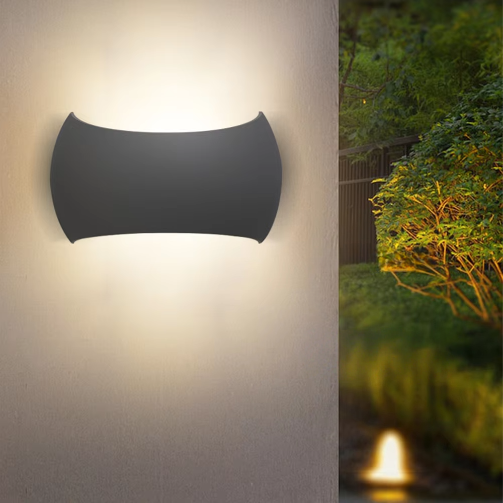 Aplique de pared exterior moderno y curvo, con cuerpo ondulado y luz bidireccional, disponible en negro, blanco y gris, HTD-EW5604 1