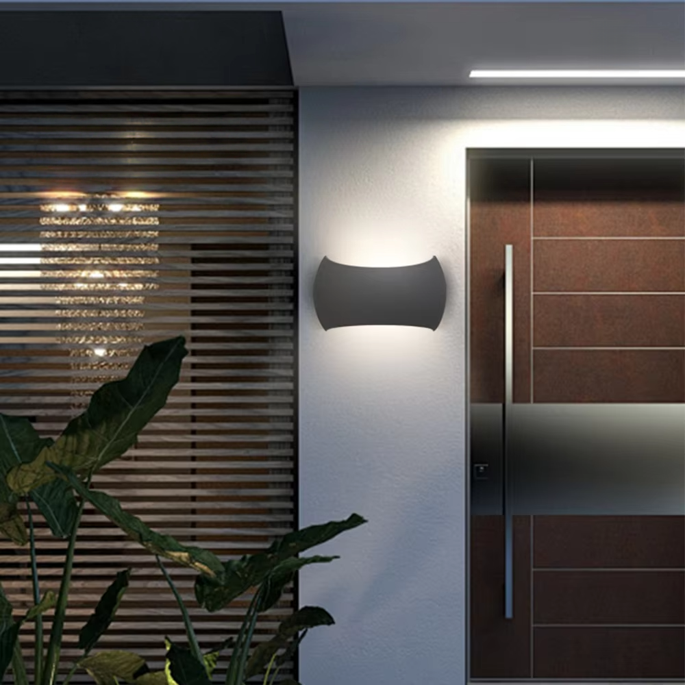 Aplique de pared exterior moderno y curvo, con cuerpo ondulado y luz bidireccional, disponible en negro, blanco y gris, HTD-EW5604 6