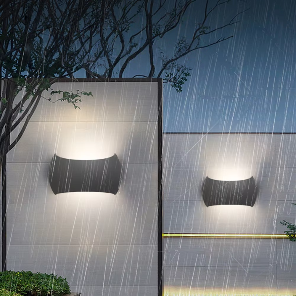 Aplique de pared exterior moderno y curvo, con cuerpo ondulado y luz bidireccional, disponible en negro, blanco y gris, HTD-EW5604 4