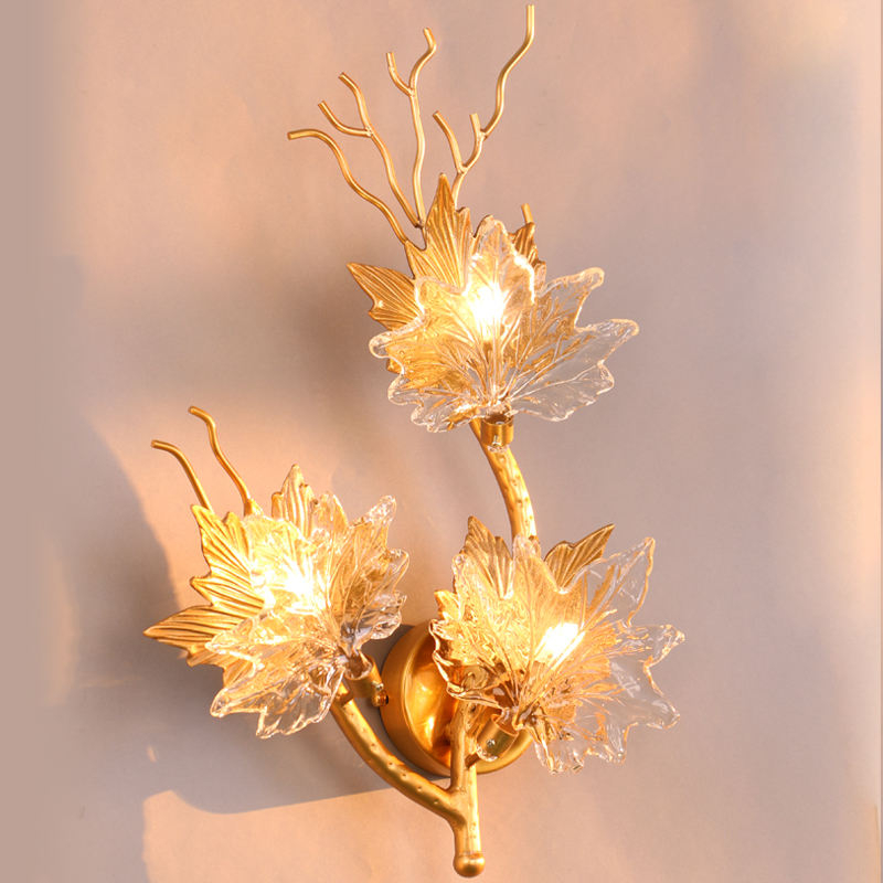 Aplique de pared de lujo con forma de orquídea, cristal, rama curvada y base de latón, iluminación de acento para interiores de villas HTD-IP3106039WB 1