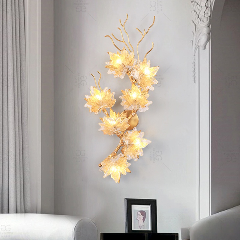 Aplique de pared de lujo con forma de orquídea, cristal, rama curvada y base de latón, iluminación de acento para interiores de villas HTD-IP3106039WB 3