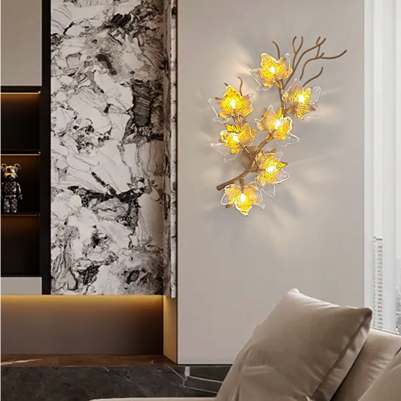 Aplique de pared de lujo con forma de orquídea, cristal, rama curvada y base de latón, iluminación de acento para interiores de villas HTD-IP3106039WB 4