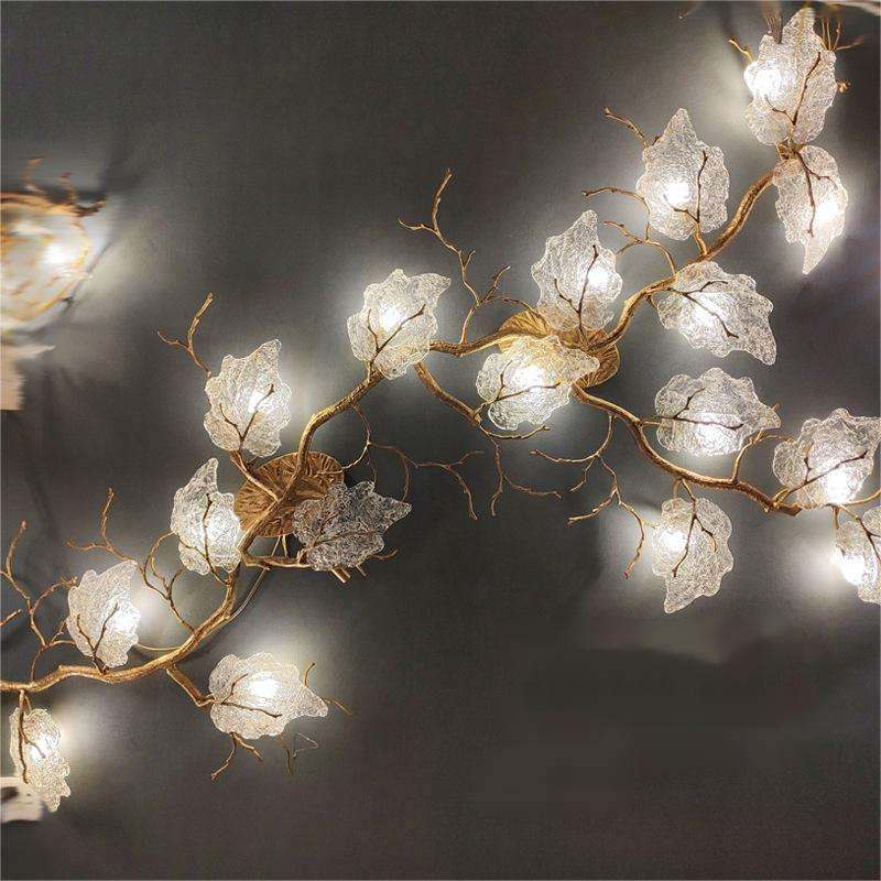 Aplique de pared largo y curvado con forma de rama dorada y cristal transparente veteado, lámpara de pared de lujo para pasillo HTD-IP3106041 1