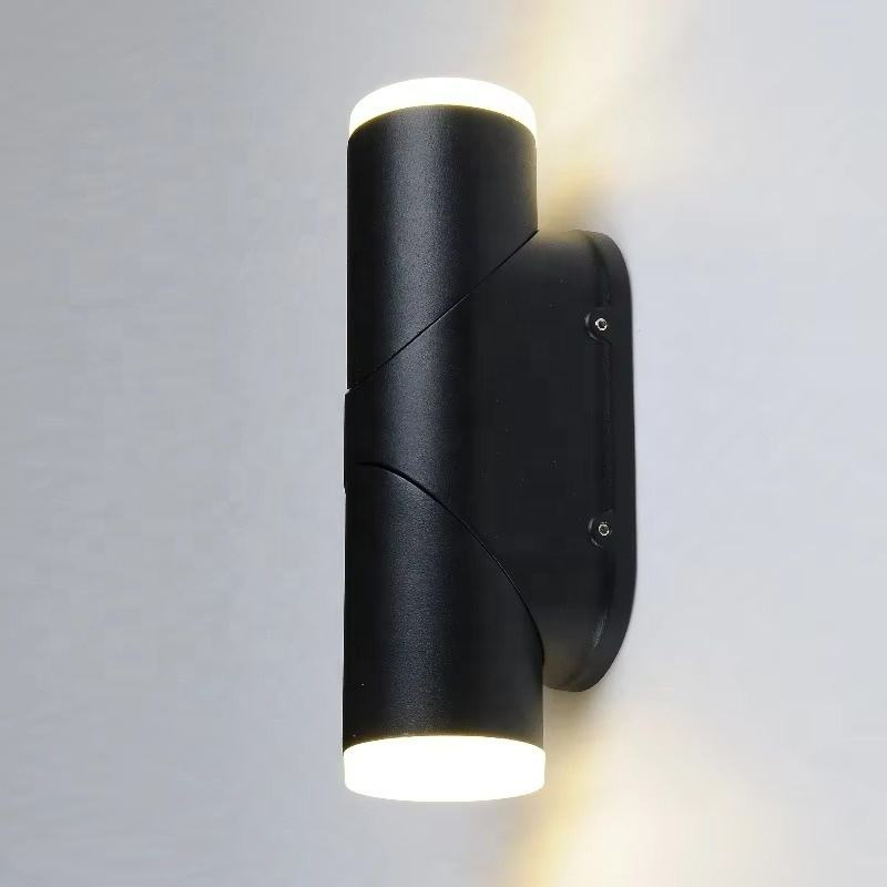 Aplique de pared exterior cilíndrico giratorio de doble cabezal, moderno, con iluminación hacia arriba y hacia abajo y ángulos ajustables, en negro, blanco y gris, HTD-EW4609 3