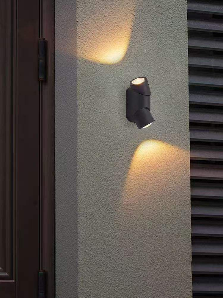 Aplique de pared exterior cilíndrico moderno de doble cabezal, con iluminación bidireccional y diseño de lente, disponible en negro, blanco y gris, HTD-EW4609 3