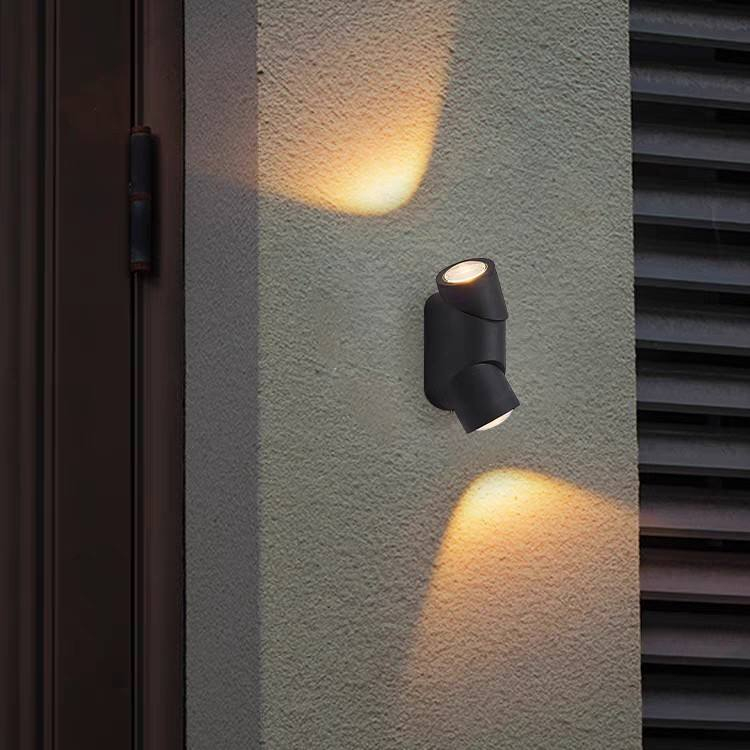 Aplique de pared exterior cilíndrico moderno de doble cabezal, con iluminación bidireccional y diseño de lente, disponible en negro, blanco y gris, HTD-EW4609 1
