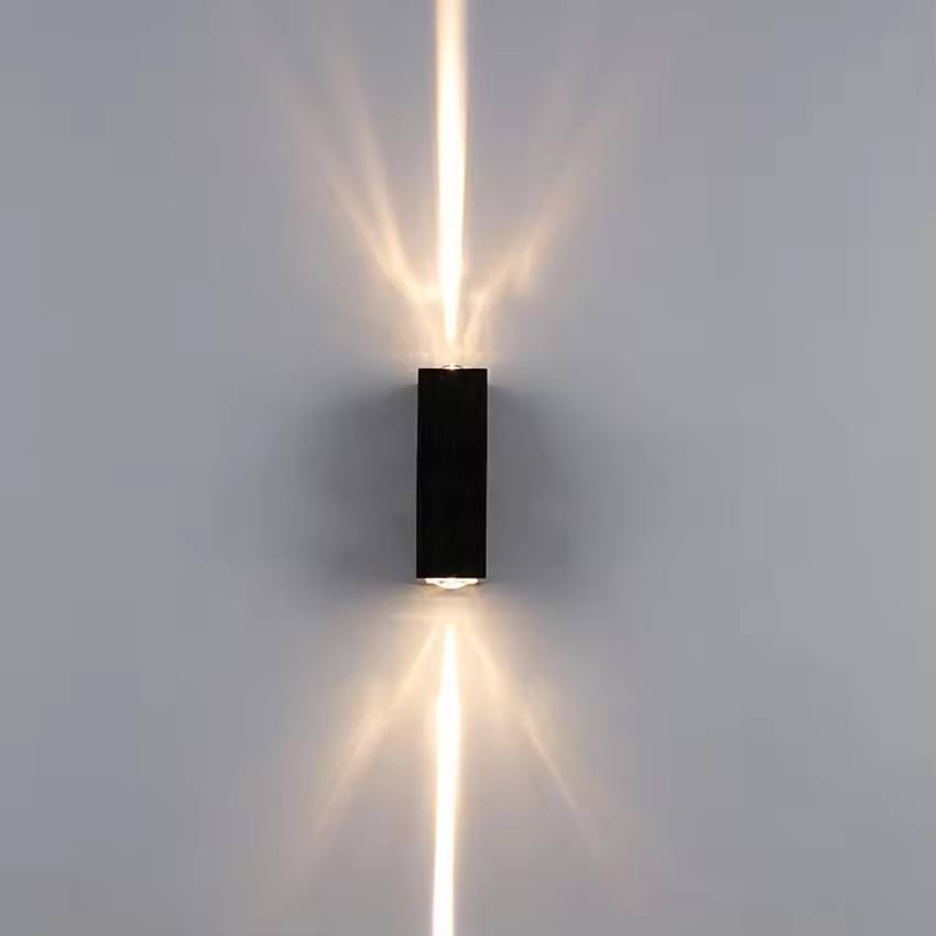 مصباح جداري خارجي مستطيل الشكل بتصميم عصري، وعدسة مزدوجة مع شعاع ضوئي لأعلى ولأسفل، أسود وأبيض ورمادي، HTD-EW4424 3