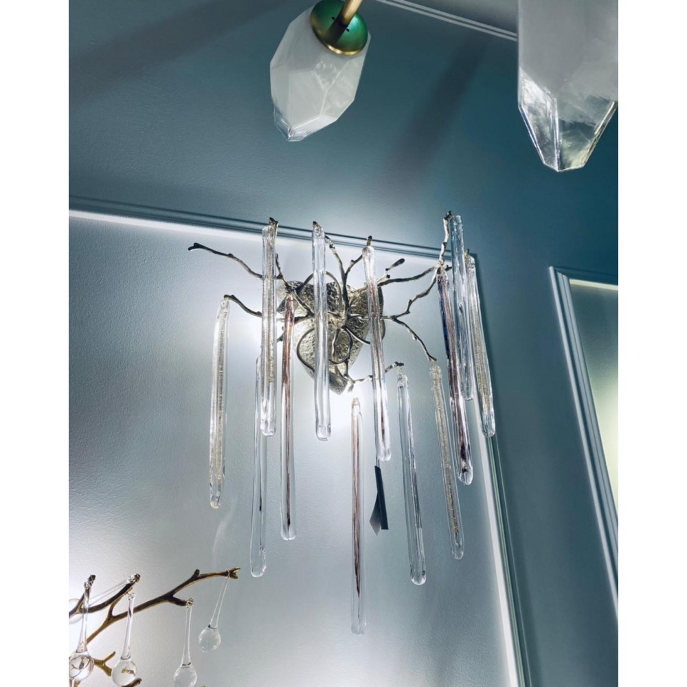 Applique murale à branches irrégulières, gouttes de verre multicolores en forme de glaçon, finition or antique, lampe d'appoint pour couloir HTD-IP3106052W 2