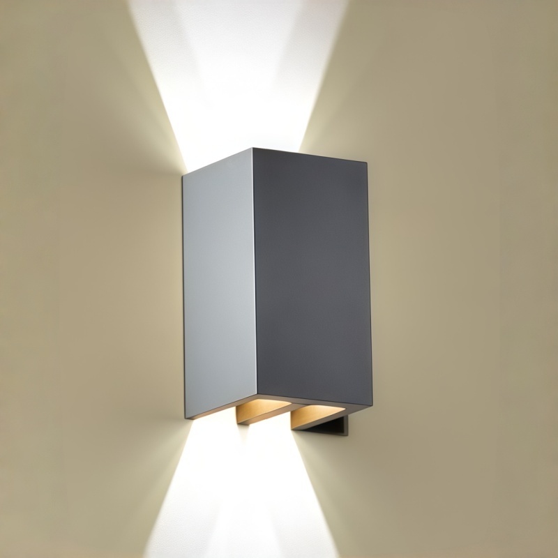 مصباح جداري خارجي مستطيل الشكل بتصميم عصري، مزود بعمود مركزي، وإضاءة علوية وسفلية، متوفر بألوان الأسود والأبيض والرمادي، HTD-EW4610-1-171 1