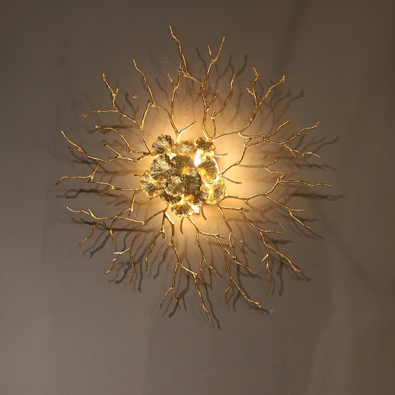Lámpara de pared Brass Burst con flores de cristal texturizado, estilo moderno de mediados de siglo, para sala de estar y dormitorio HTD-IP3106060W 1