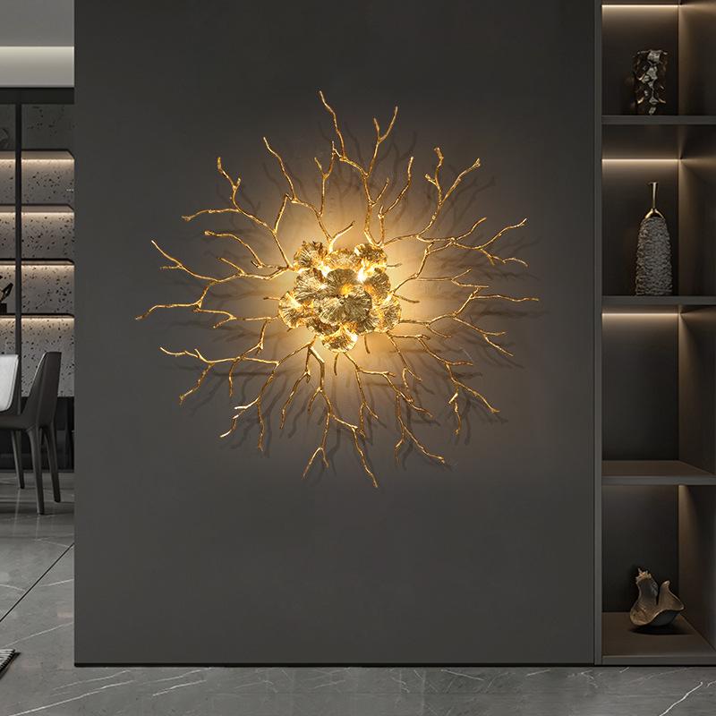 Lámpara de pared Brass Burst con flores de cristal texturizado, estilo moderno de mediados de siglo, para sala de estar y dormitorio HTD-IP3106060W 2