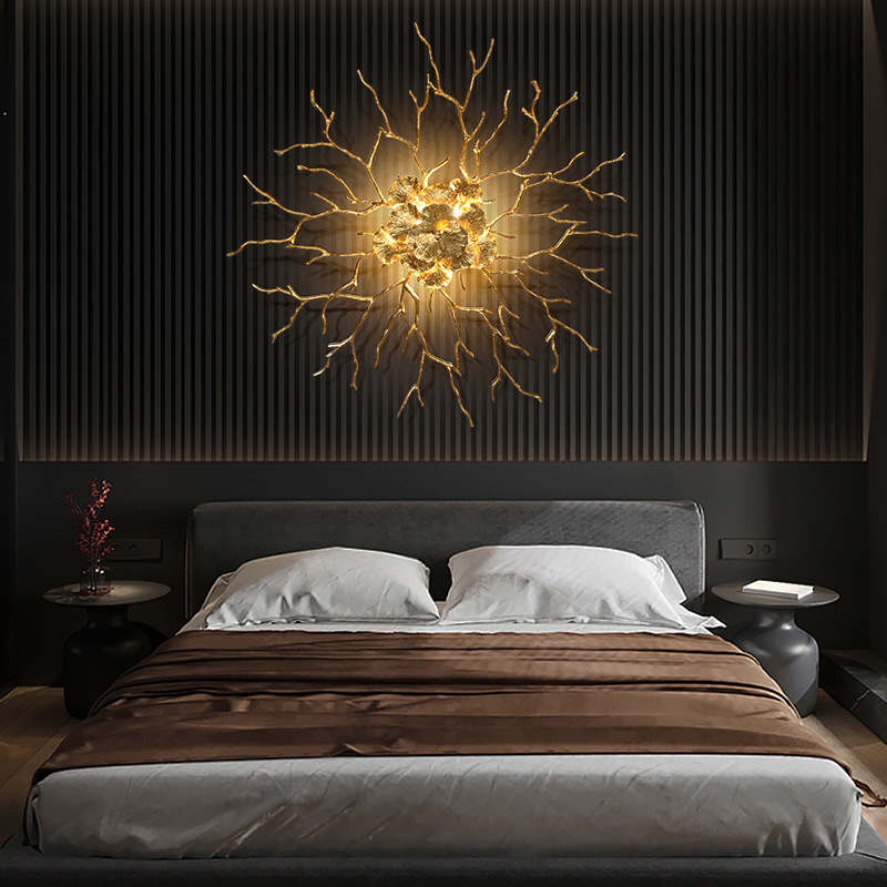 Lámpara de pared Brass Burst con flores de cristal texturizado, estilo moderno de mediados de siglo, para sala de estar y dormitorio HTD-IP3106060W 3