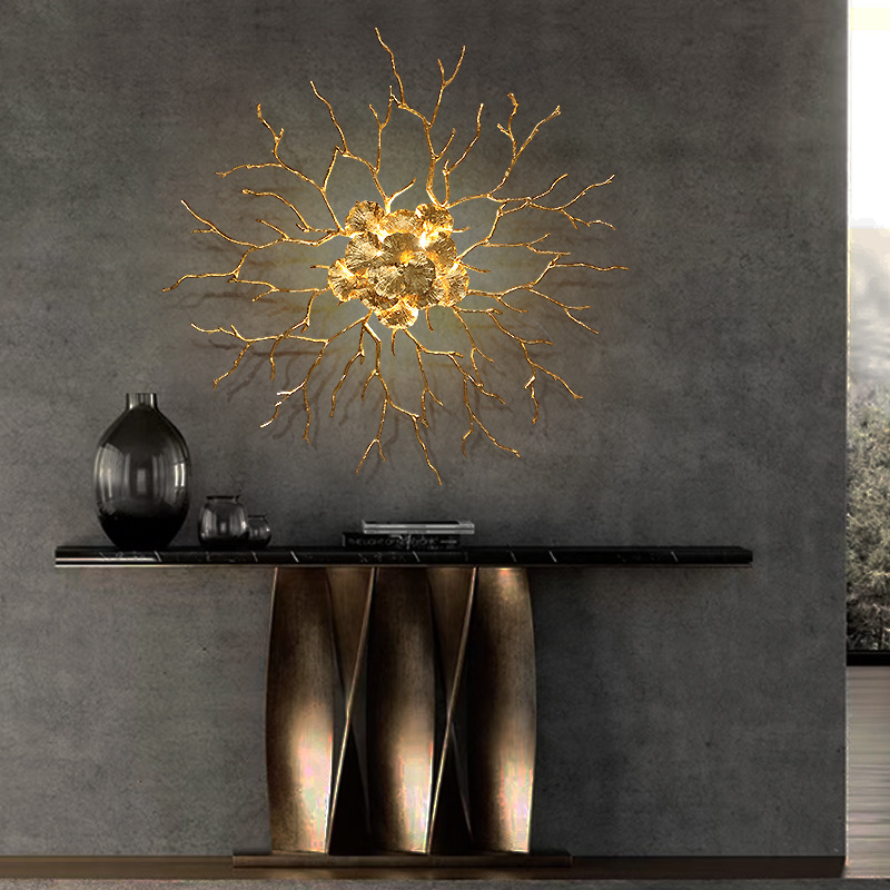 Lámpara de pared Brass Burst con flores de cristal texturizado, estilo moderno de mediados de siglo, para sala de estar y dormitorio HTD-IP3106060W 4