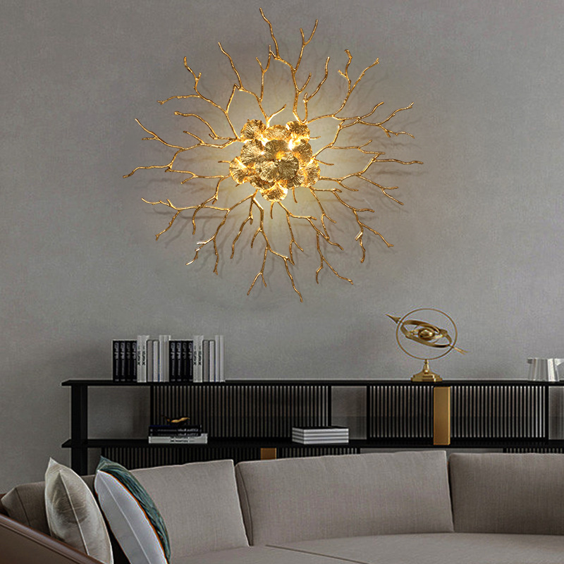 Lámpara de pared Brass Burst con flores de cristal texturizado, estilo moderno de mediados de siglo, para sala de estar y dormitorio HTD-IP3106060W 5