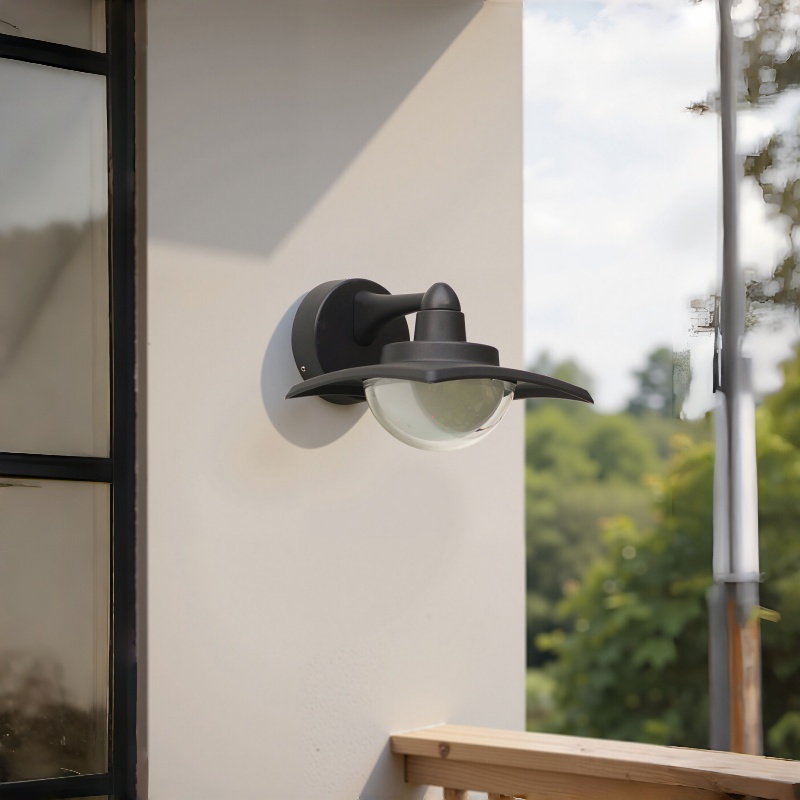 Modern Wide-Brim Outdoor Wall Light, Black Hat-Shade with Half-Sphere Glow, Black White Grey, HTD-EW5605 6