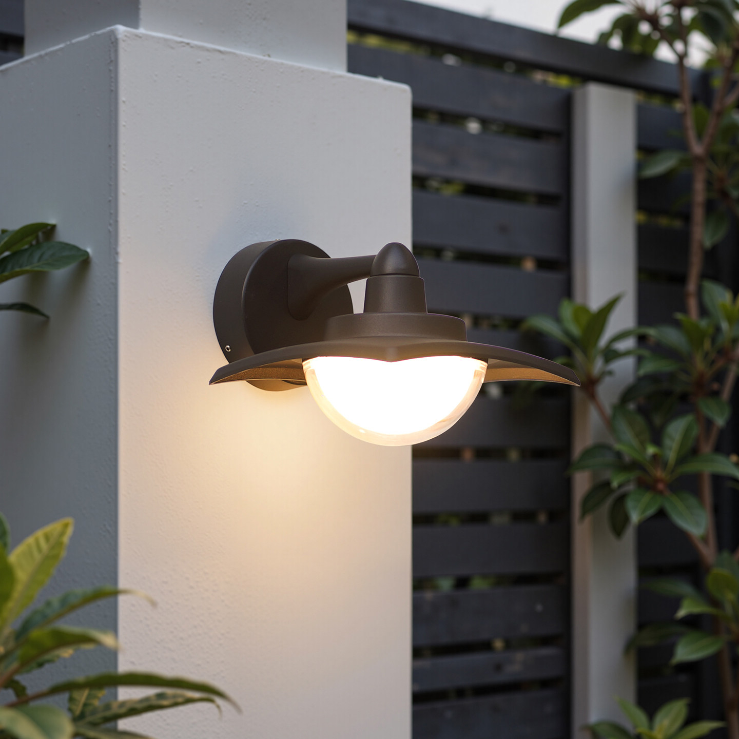 Modern Wide-Brim Outdoor Wall Light, Black Hat-Shade with Half-Sphere Glow, Black White Grey, HTD-EW5605 3