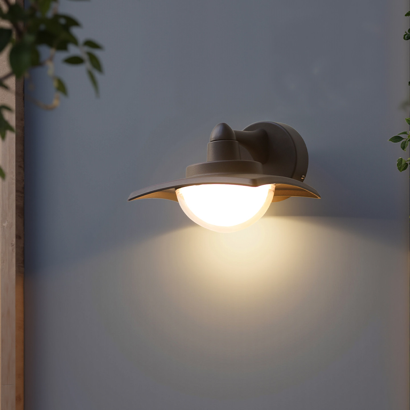 Modern Wide-Brim Outdoor Wall Light, Black Hat-Shade with Half-Sphere Glow, Black White Grey, HTD-EW5605 1