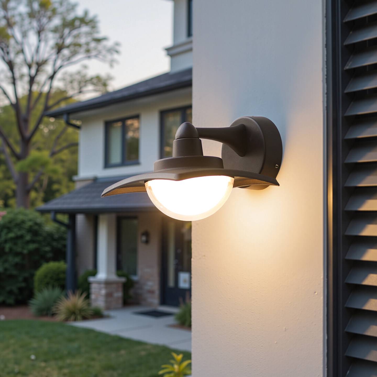 Modern Wide-Brim Outdoor Wall Light, Black Hat-Shade with Half-Sphere Glow, Black White Grey, HTD-EW5605 4