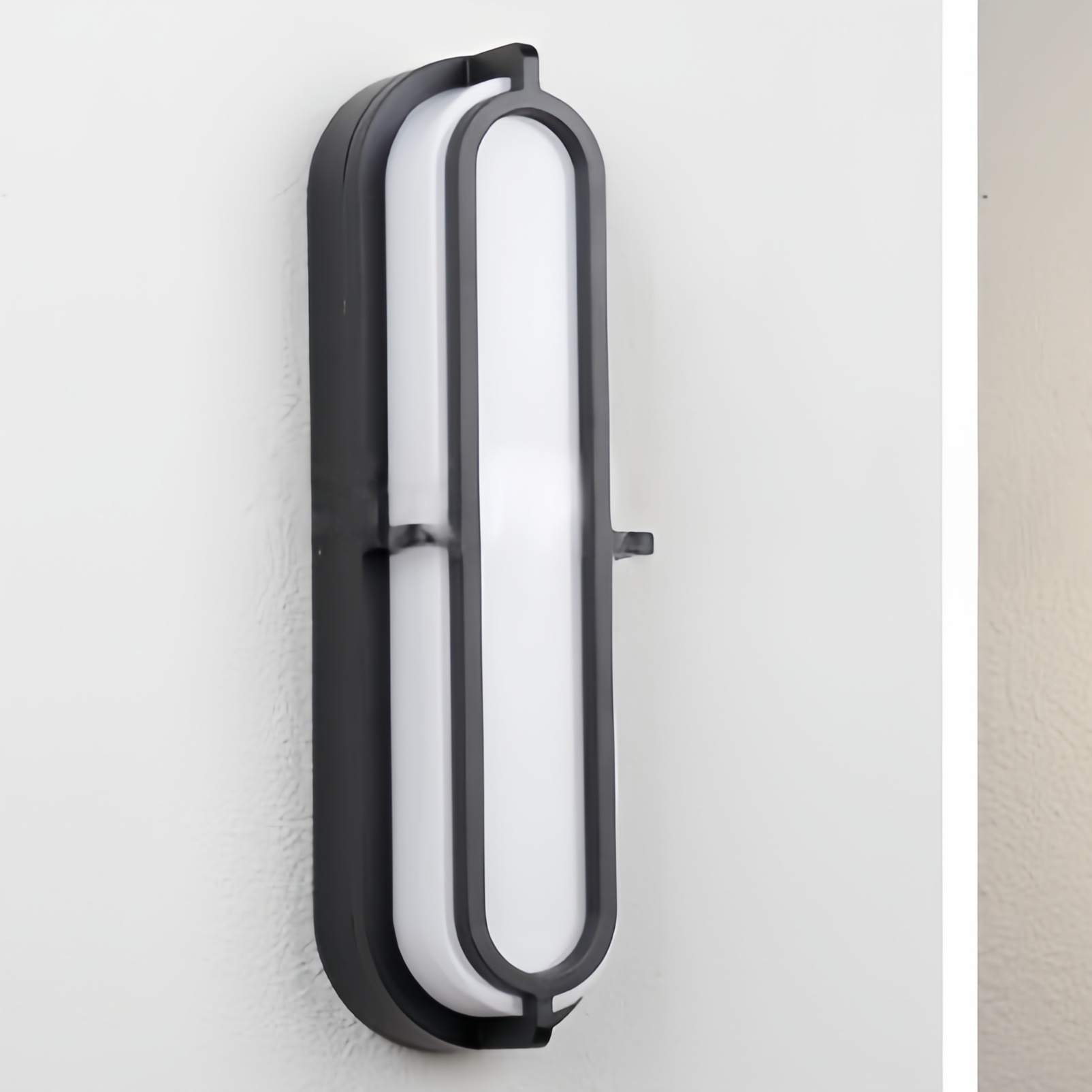 Applique murale extérieure ovale allongée moderne, cadre capsule noir avec panneau lumineux segmenté, noir, blanc et gris, HTD-EW4211-1 3