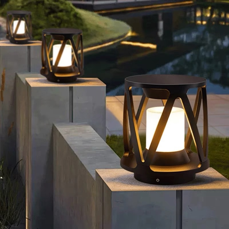 Lámpara de pilar geométrica moderna, marco en V negro con luz cilíndrica, portalámparas E27, negro, blanco y gris, HTD-EGD4701 3