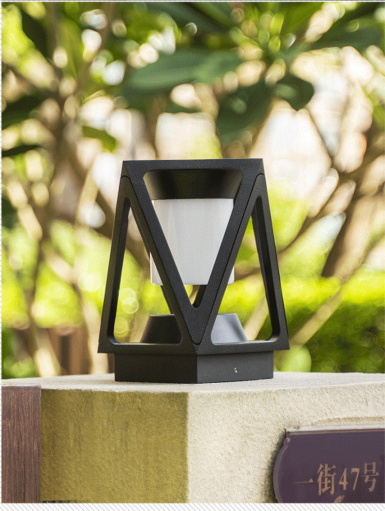 Lámpara de pilar geométrica moderna, marco cuadrado en V negro con luz cilíndrica, portalámparas E27, negro, blanco y gris, HTD-EGD4701-4 2