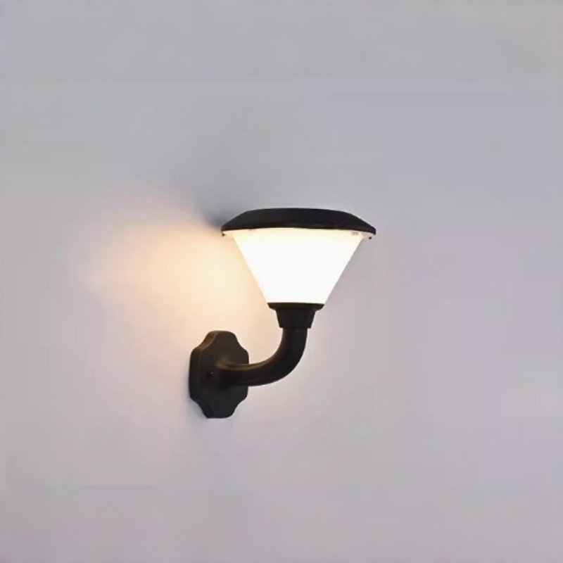 Classic Cone Outdoor Wall Light, Black Curved Arm with Hexagonal Base and Glowing Shade, Black White Grey, HTD-EW4763 3