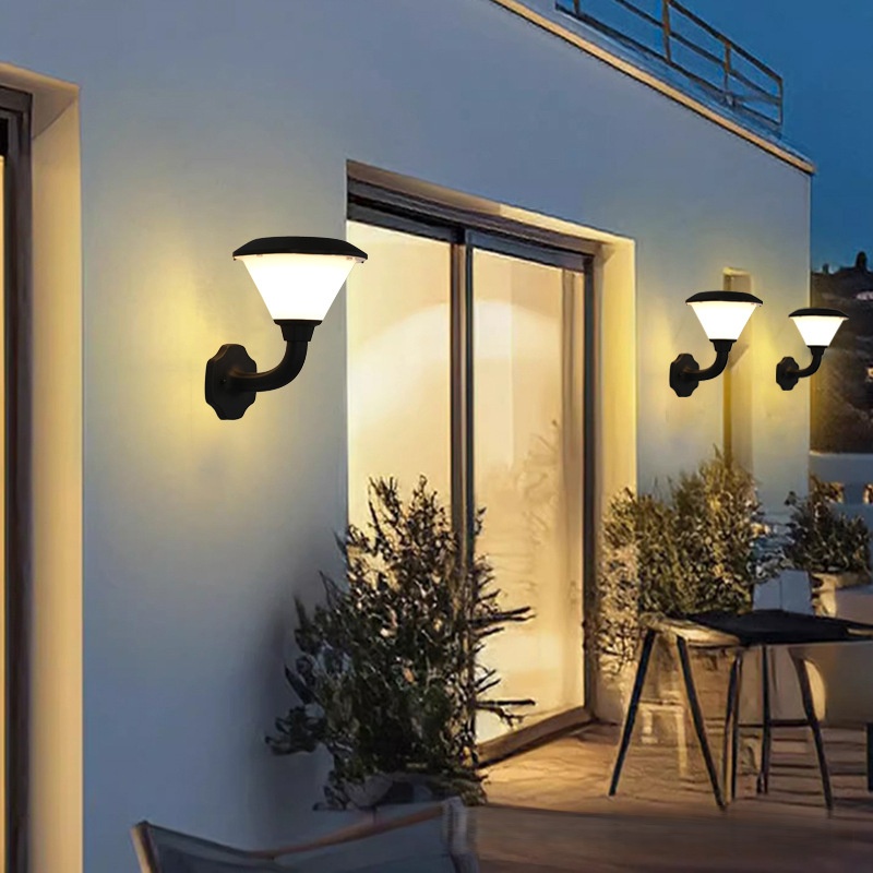 Classic Cone Outdoor Wall Light, Black Curved Arm with Hexagonal Base and Glowing Shade, Black White Grey, HTD-EW4763 2
