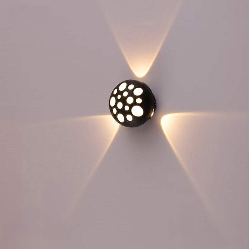 Serie de apliques de pared exteriores Modern Sphere, cuerpo negro con patrón de brillo perforado, 5 tamaños disponibles, negro, blanco y gris, HTD-EW2501 1