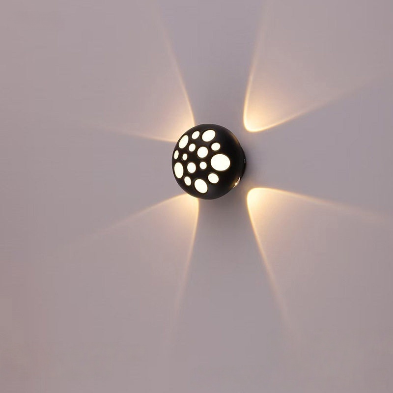 Serie de apliques de pared exteriores Modern Sphere, cuerpo negro con patrón de brillo perforado, 5 tamaños disponibles, negro, blanco y gris, HTD-EW2501 2