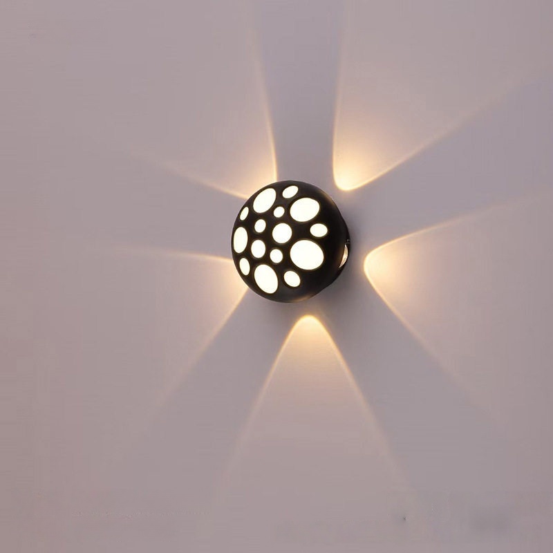 Serie de apliques de pared exteriores Modern Sphere, cuerpo negro con patrón de brillo perforado, 5 tamaños disponibles, negro, blanco y gris, HTD-EW2501 3