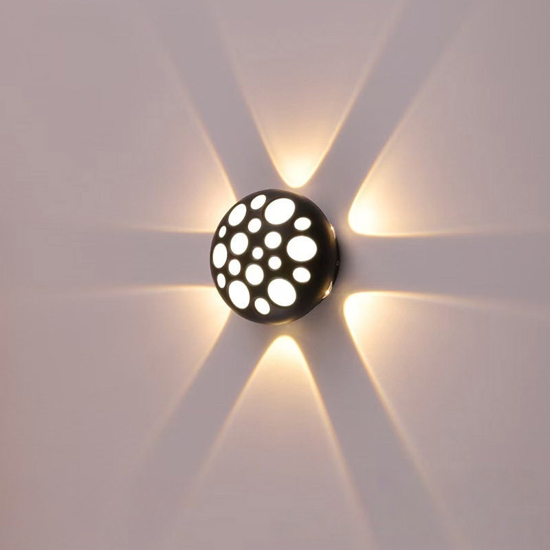 Serie de apliques de pared exteriores Modern Sphere, cuerpo negro con patrón de brillo perforado, 5 tamaños disponibles, negro, blanco y gris, HTD-EW2501 4