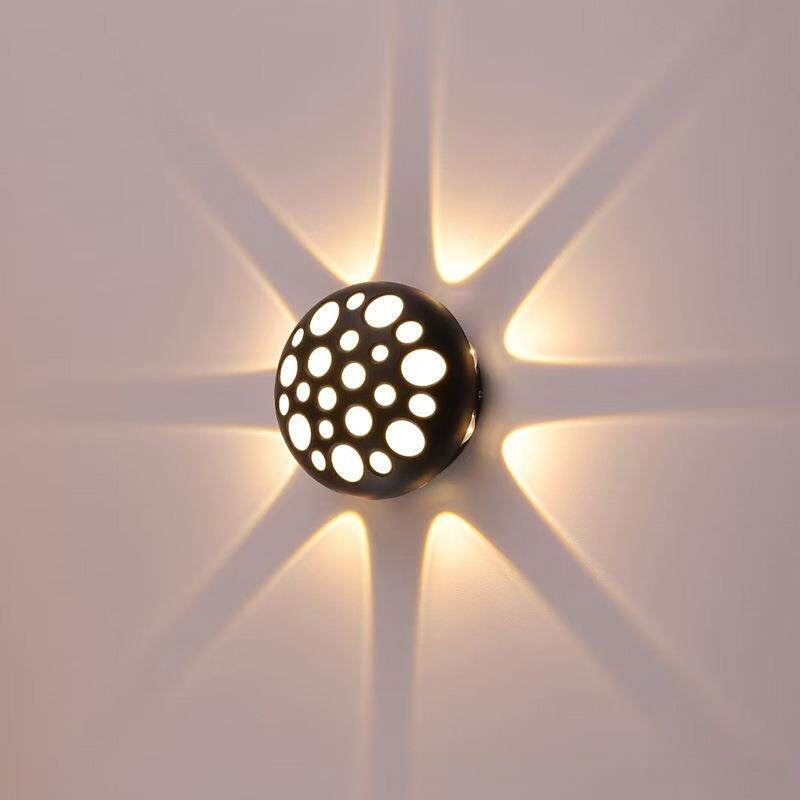 Serie de apliques de pared exteriores Modern Sphere, cuerpo negro con patrón de brillo perforado, 5 tamaños disponibles, negro, blanco y gris, HTD-EW2501 5