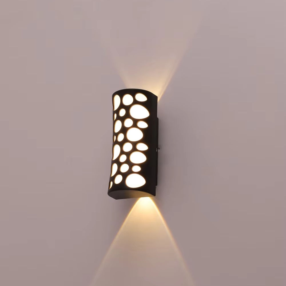 Modern Semi-Cylindrical Outdoor Wall Light, Black Body with Perforated Glow Pattern, Up-Down Beams, Black White Grey, HTD-EW4612-1 1