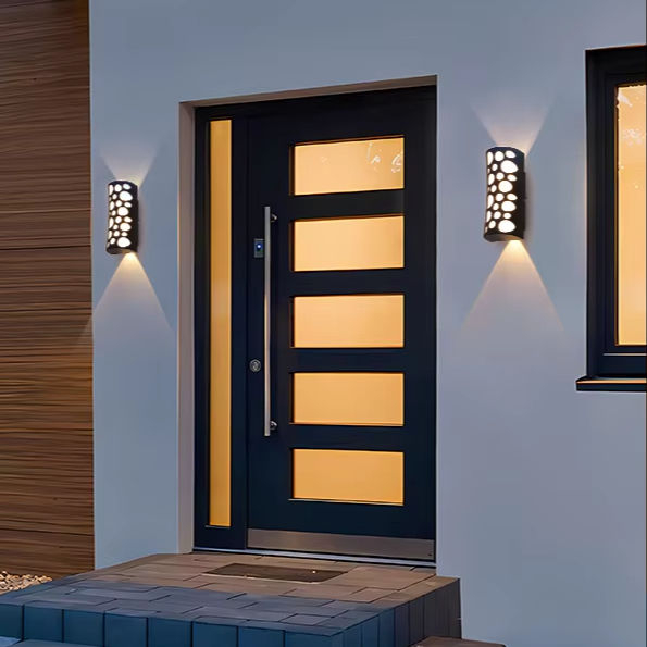 Modern Semi-Cylindrical Outdoor Wall Light, Black Body with Perforated Glow Pattern, Up-Down Beams, Black White Grey, HTD-EW4612-1 2