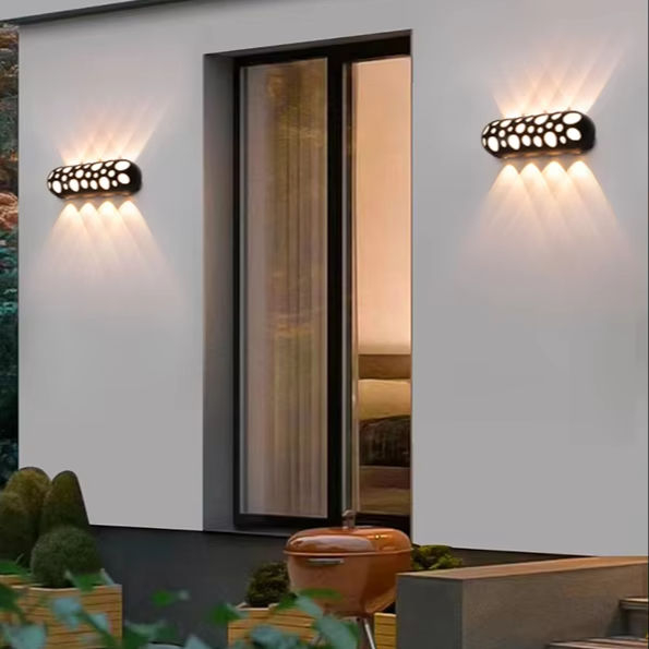 Modern Perforated Outdoor Wall Light Series, Black Semi-Cylindrical Body with Glow Pattern, 3 Sizes Available, Black White Grey, HTD-EW4612 2