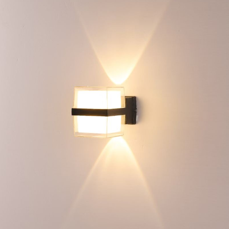 Applique murale extérieure moderne en forme de cube de verre, abat-jour transparent avec bande centrale noire, disponible en versions 1, 2 ou 3 têtes, noir, blanc, gris, HTD-EW4431 2