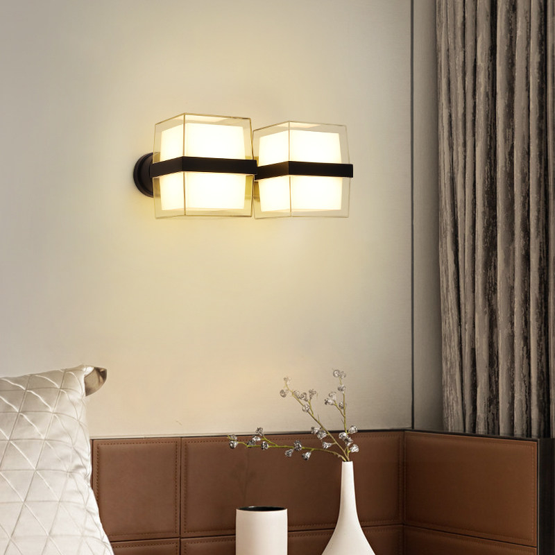 Applique murale extérieure moderne en forme de cube de verre, abat-jour transparent avec bande centrale noire, disponible en versions 1, 2 ou 3 têtes, noir, blanc, gris, HTD-EW4431 5