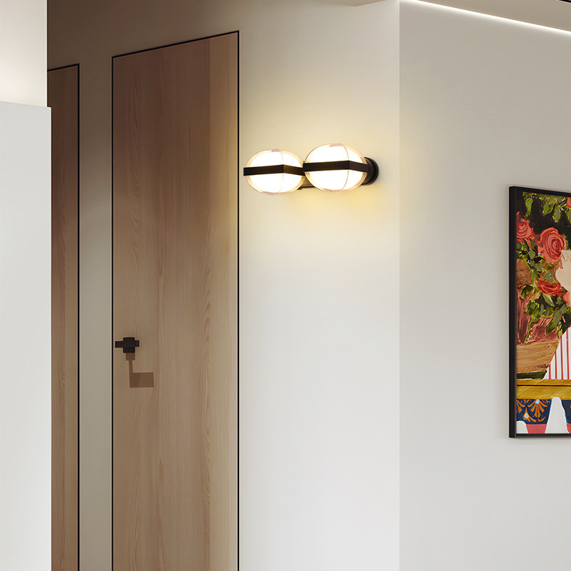Modern Glass Globe Outdoor Wall Light Series, Clear Sphere with Black Center Band, 1/2/3-Head Available, Black White Grey, HTD-EW4231 1