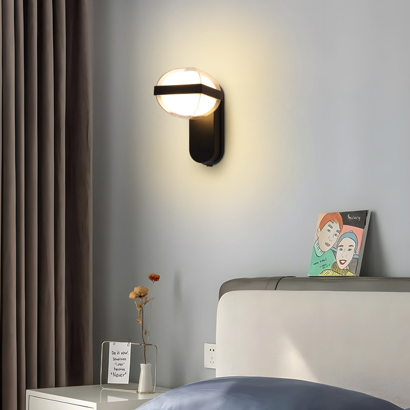 Modern Glass Globe Outdoor Wall Light Series, Clear Sphere with Black Center Band, 1/2/3-Head Available, Black White Grey, HTD-EW4231 3