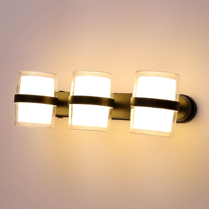 Modern Glass Cylinder Outdoor Wall Light Series, Clear Tube Shade with Black Center Band, 1/2/3-Head Available, Black White Grey, HTD-EW4631 3