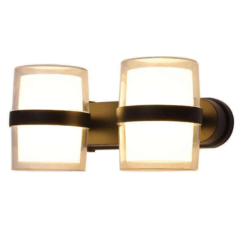Modern Glass Cylinder Outdoor Wall Light Series, Clear Tube Shade with Black Center Band, 1/2/3-Head Available, Black White Grey, HTD-EW4631 2