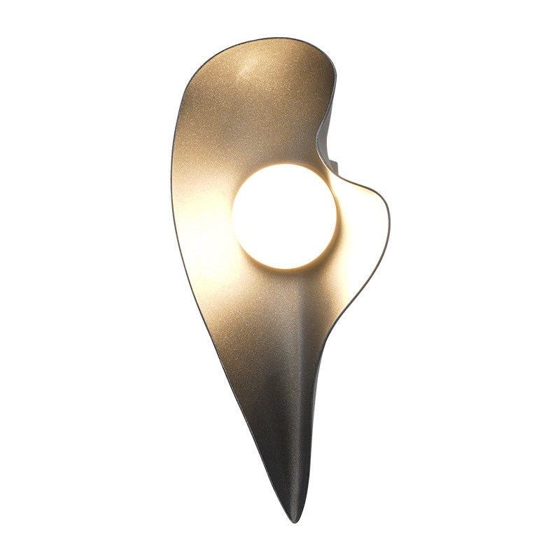 Modern Flame-Shaped Outdoor Wall Light, Black Abstract Body with Central Circular Glow, Black White Grey, HTD-EW5608 1