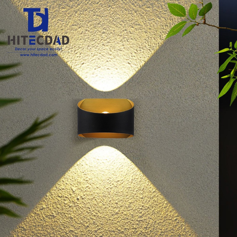 Modern Rectangular Outdoor Wall Light Series, Black Body with Inner Gold Reflector, Up-Down Glow, 5 Colors Available, HTD-EW4434 1